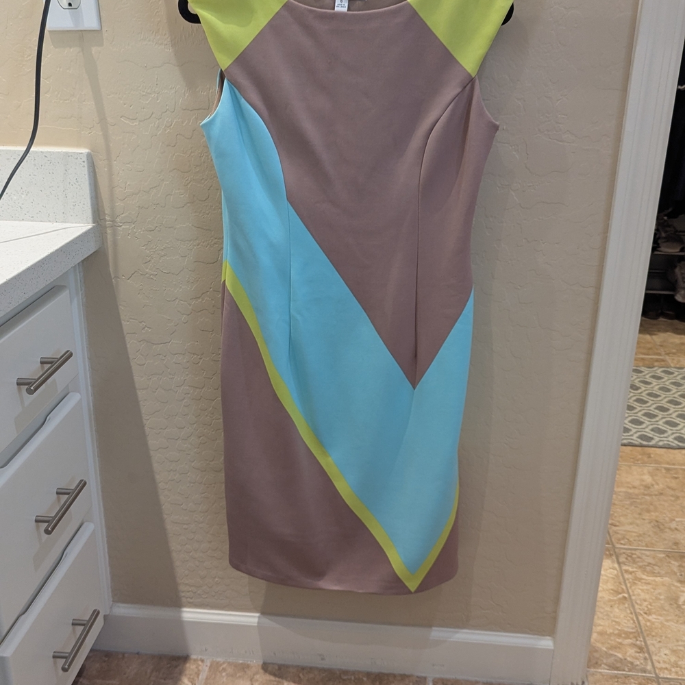 Maggy London Brown and Blue Midi Dress